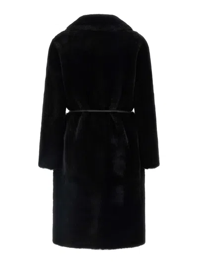 Blancha Straight-volpe Fur Belted Long Jacket In Black