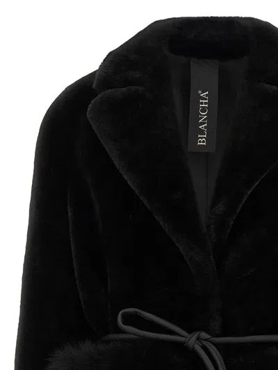 Blancha Straight-volpe Fur Belted Long Jacket In Black