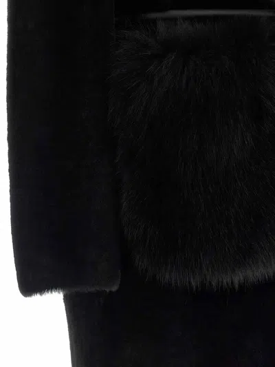 Blancha Straight-volpe Fur Belted Long Jacket In Black