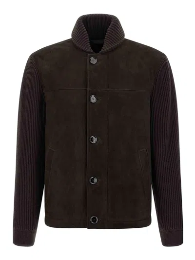 Brioni Suede Bomber Jacket In Brown