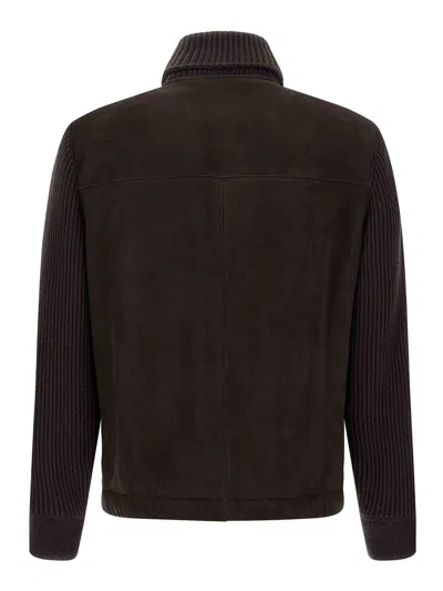 Brioni Suede Bomber Jacket In Brown