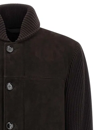 Brioni Suede Bomber Jacket In Brown