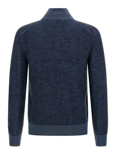 Brioni High Collar Long Sleeve Knit Pullover In Blue