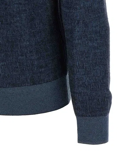 Brioni High Collar Long Sleeve Knit Pullover In Blue