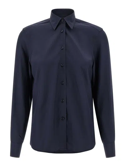 Brioni Long-sleeved Curved Hem Shirt In Blue