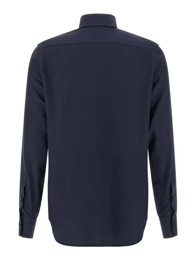 Brioni Long-sleeved Curved Hem Shirt In Blue