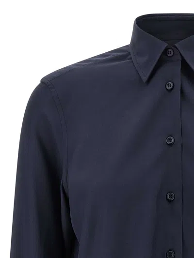Brioni Long-sleeved Curved Hem Shirt In Blue