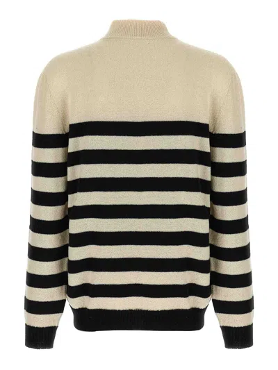 Balmain Striped Sweater With Ribbed Cuffs And Hem In White