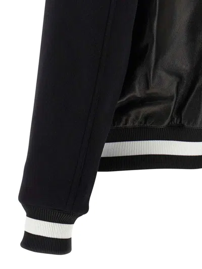 Balmain Varsity Bomber Jacket With Leather And Wool In White