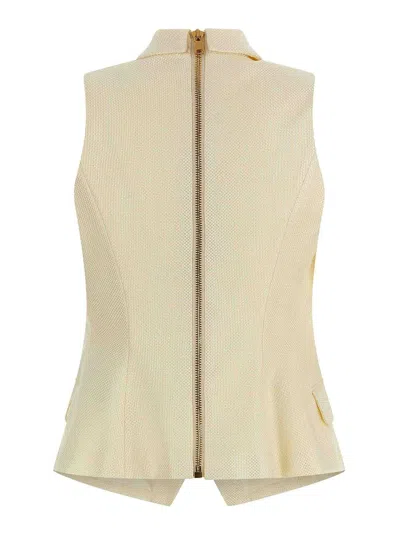 Balmain Jacquard Vest With Flap Pockets And Gold-tone Buttons In White