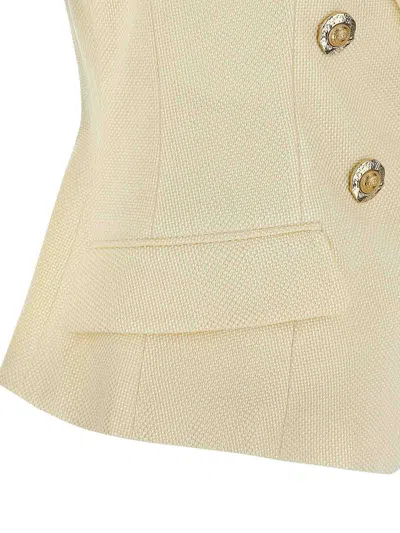 Balmain Jacquard Vest With Flap Pockets And Gold-tone Buttons In White