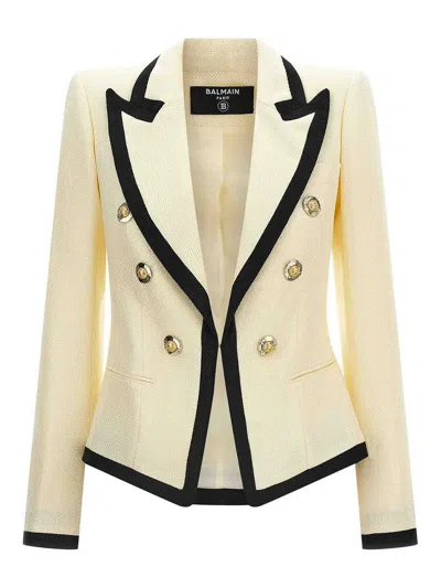 Balmain Maxi Shoulder Strap Blazer In Yellow