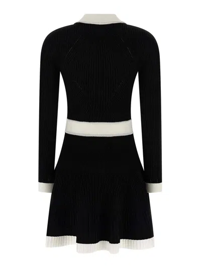 Balmain Long Sleeves V-neck Flare Knit Dress In Black