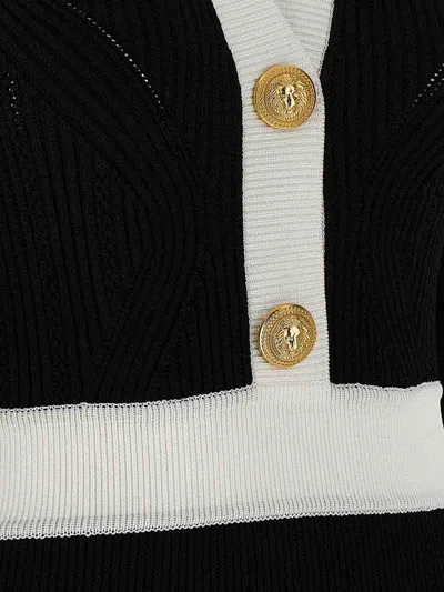 Balmain Long Sleeves V-neck Flare Knit Dress In Black