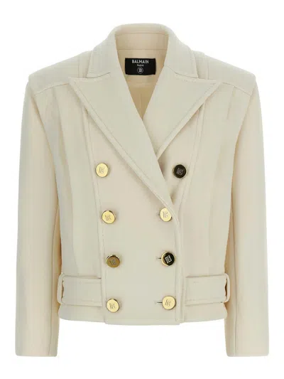Balmain Double-breasted Wool And Cashmere-blend Felt Jacket In Neutral