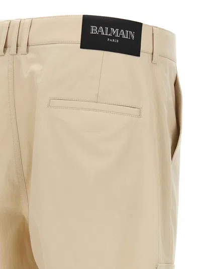 Balmain Cargo Cotton Pants Pockets In Neutral