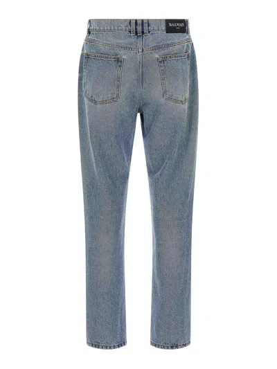 Balmain Stonewashed Cotton Denim Jeans In Blue