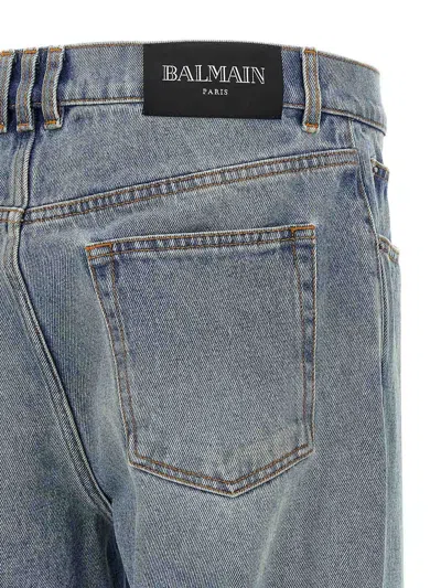 Balmain Stonewashed Cotton Denim Jeans In Blue