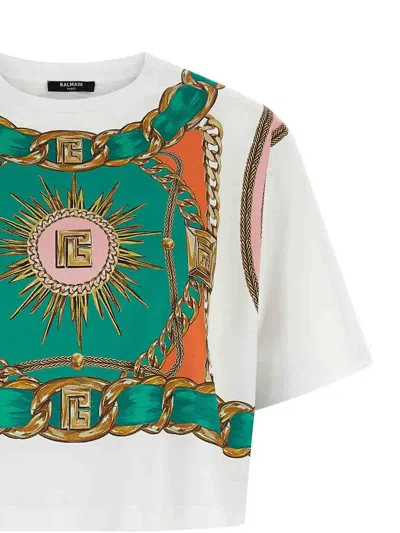 Balmain Chain Motif Crew Neck Cropped T-shirt In Multi