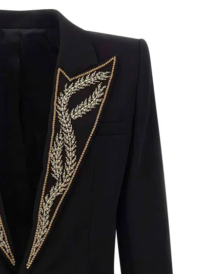 Balmain Leaf Design Embroidered Blazer In Black