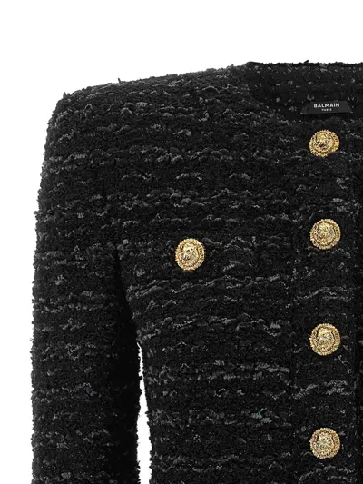 Balmain Buttoned Tweed Jacket In Black