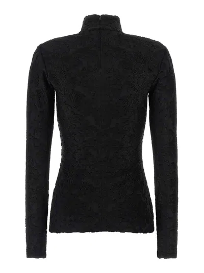 Balmain Buttoned Ls Bouclette Baroque Top In Black