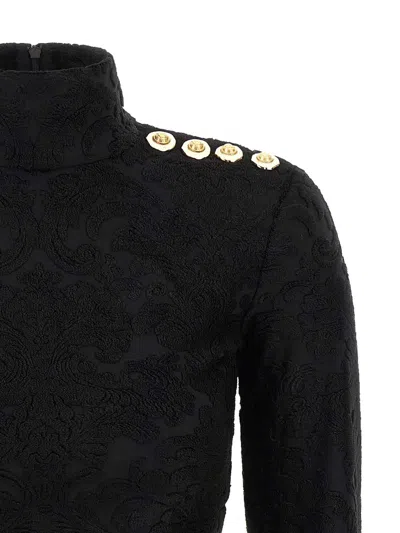 Balmain Buttoned Ls Bouclette Baroque Top In Black