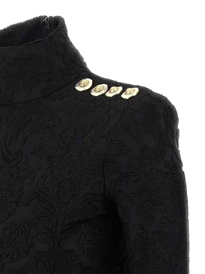 Balmain Buttoned Ls Bouclette Baroque Top In Black