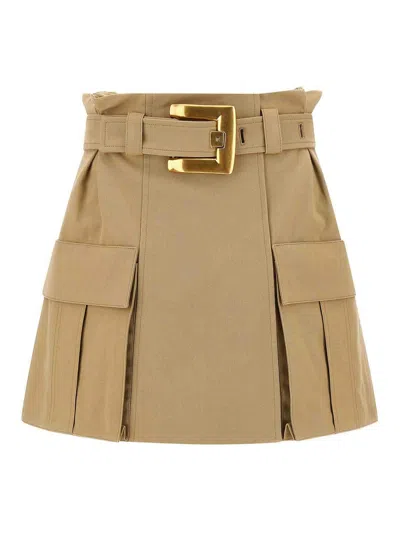 Balmain Gabardine Mini Skirt With Gold-tone Hardware In Multi