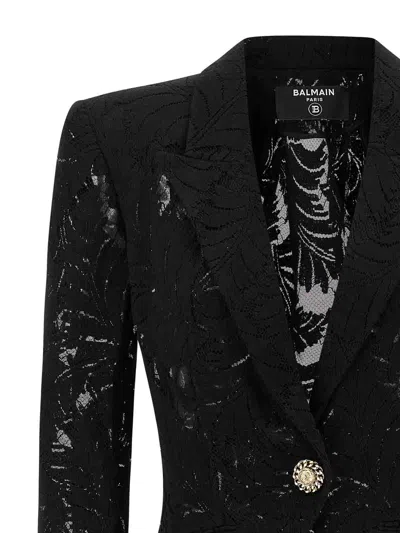 Balmain 1-button Fitted Lace Jacket In Black