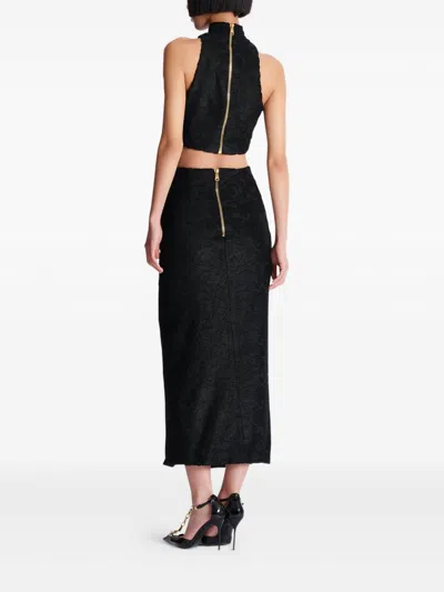 Balmain Jacquard-pattern Skirt In Black