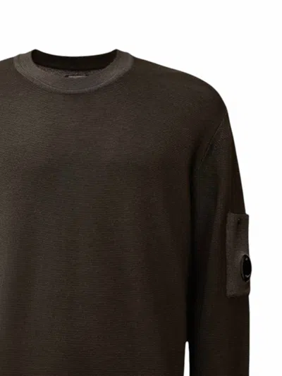 C.p. Company Fine-knit Merino Crewneck Sweater With Patch Pocket Detail In Brown