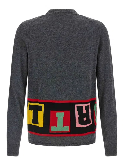 Comme Des Garçons Bold Intarsia Knit Sweater With Cuffed Sleeves In Gray