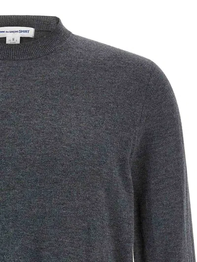 Comme Des Garçons Bold Intarsia Knit Sweater With Cuffed Sleeves In Gray