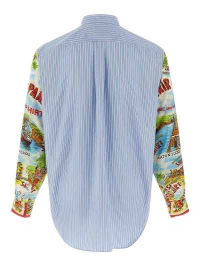 Comme Des Garçons Patterned Sleeve Cotton Poplin Shirt With Asymmetrical Hem In Multi