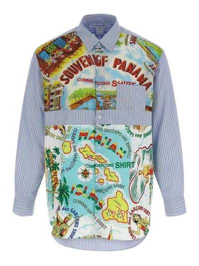Comme Des Garçons Patterned Insert Cotton Poplin Shirt With Asymmetric Hem In Multi