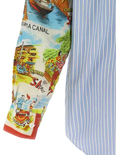 Comme Des Garçons Patterned Sleeve Cotton Poplin Shirt With Asymmetrical Hem In Multi