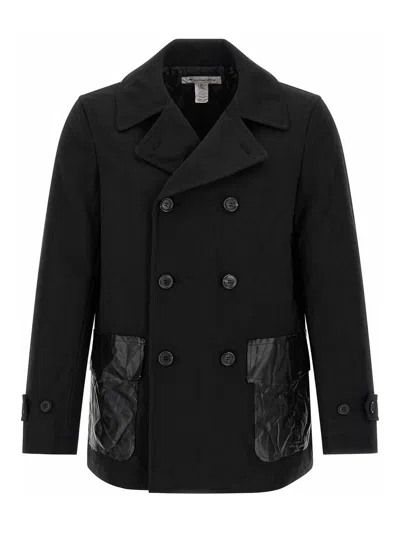 Comme Des Garçons Double-breasted Canvas Coat In Black