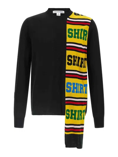 Comme Des Garçons Asymmetrical Color Block Knit Sweater In Black
