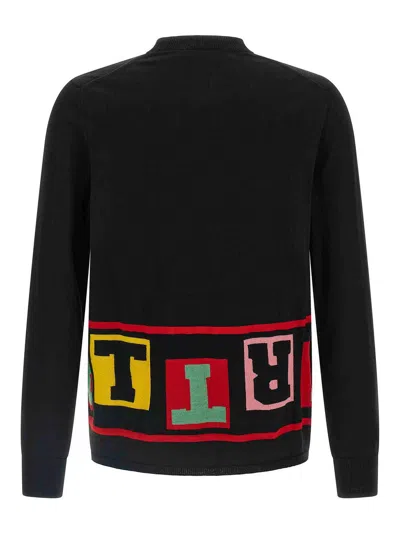Comme Des Garçons Colorful Lettering Crew Neck Long Sleeve Sweater In Black