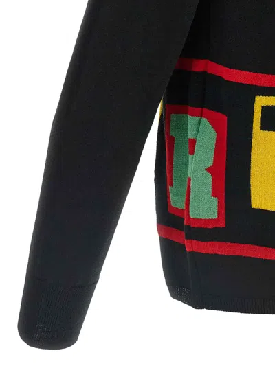 Comme Des Garçons Colorful Lettering Crew Neck Long Sleeve Sweater In Black