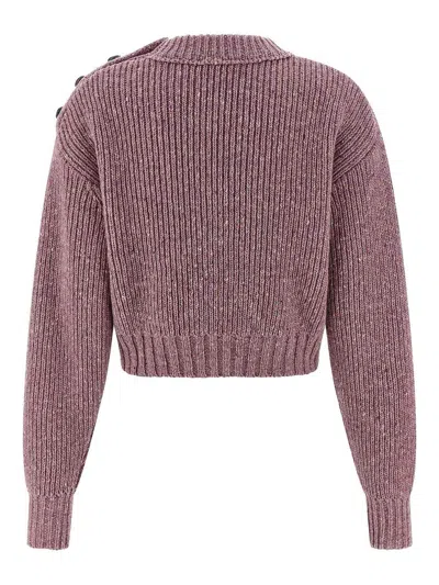 Chloé Cropped Mock-neck Sweater In A Merino Wool Knit In Pink