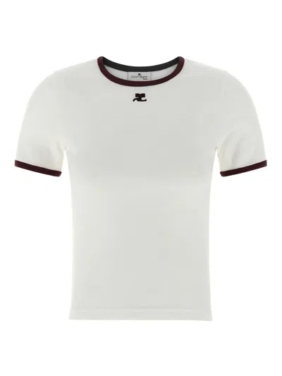Courrèges Courreges Women Cotton T-shirt With Contrasting Profiles In White