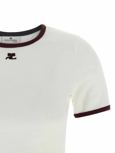 Courrèges Courreges Women Cotton T-shirt With Contrasting Profiles In White