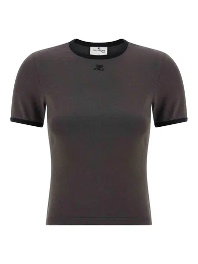 Courrèges Courregès Heritage Contrast T-shirt In Gray