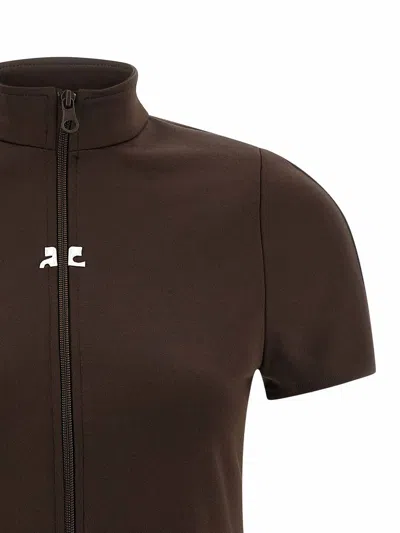 Courrèges Mini Dress With High Collar And Pockets In Brown