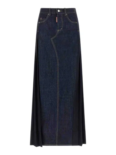 Dsquared2 Stitched Skirt With Pockets And Loops In Blue