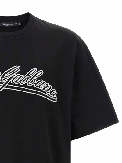 Dolce & Gabbana Men Cotton T-shirt With Embossed Logo Embroidery In Black