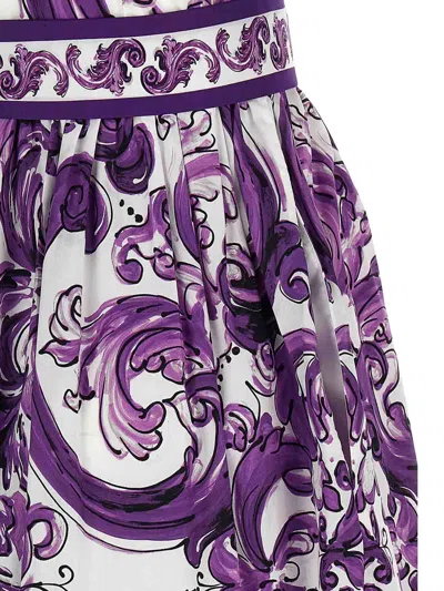 Dolce & Gabbana Poplin Shirt Dress With Maiolica Print In Purple