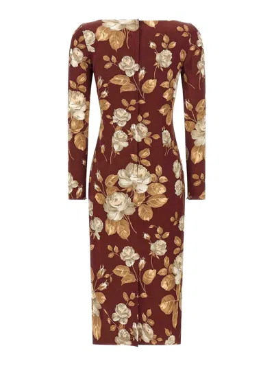 Dolce & Gabbana Dolce&gabbana Burgundy Satin Dress With Floral Print Women In Multi